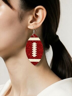 NWT Red Football Dangle Leather Double Sided Earrings - College Game Day